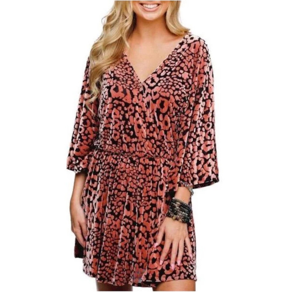 Buddy Love Whitney Velvet Burnout Leopard Print Mini Dress Small Boho